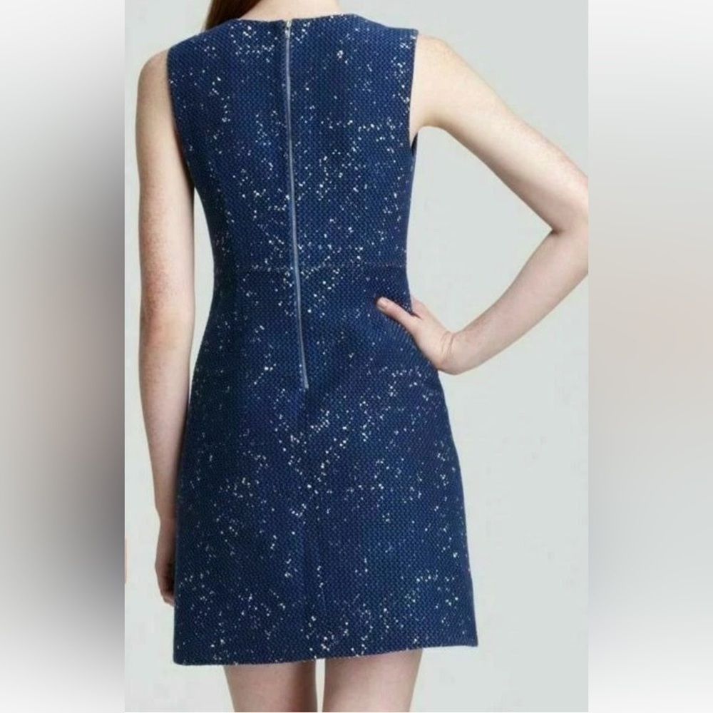 [12] Diane Von Furstenberg Yvette Navy Painted Tweed A Line Shift Dress - Picture 2 of 12